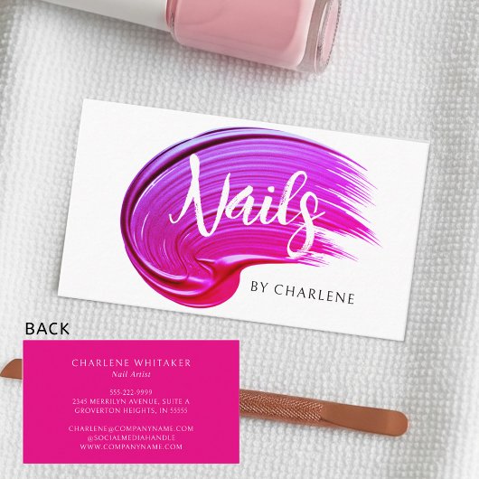 Nagelkunstenaar Modern handgeschreven script roze Visitekaartje