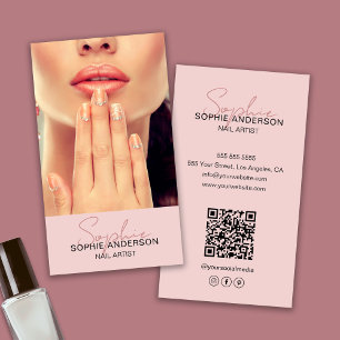 Nagelkunstenaar Modern Schrift Handtekening Roze Visitekaartje