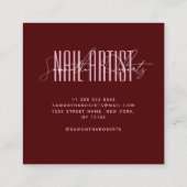 Nagelkunstenaar moderne typografie script rood vierkante visitekaartje (Achterkant)