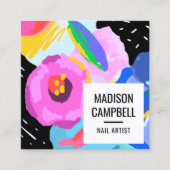 Nagelkunstenaar salon abstracte bloemenpenseelstre vierkante visitekaartje (Voorkant)