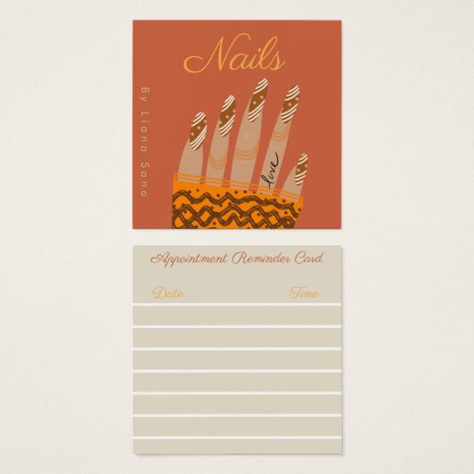 Nagelkunstenaar Script Handgetekende Afspraak Vierkante Visitekaartjes (Voorkant /achterkant)