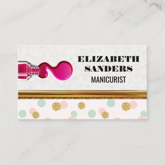 Nagellak en borstel | stip van de polka | Gouden r Visitekaartje (Voorkant)