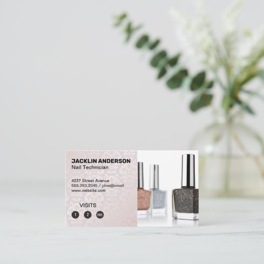 Nagellak flessen | Damaskpatroon | loyaliteit Klantenkaartje (Staand voorkant)