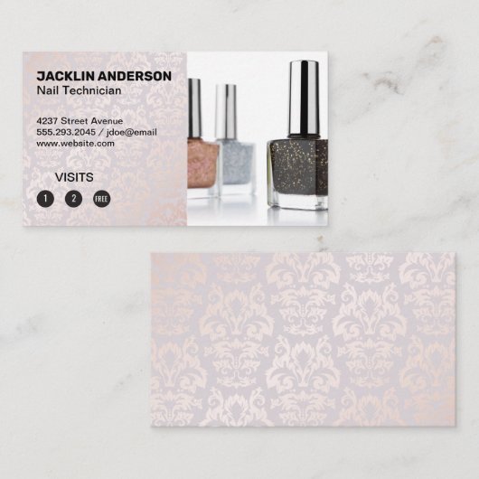 Nagellak flessen | Damaskpatroon | loyaliteit Klantenkaartje (Voorkant / Achterkant)