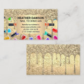 Nagellak flessen | Gold Metallic Glitter Drip Visitekaartje (Voorkant / Achterkant)