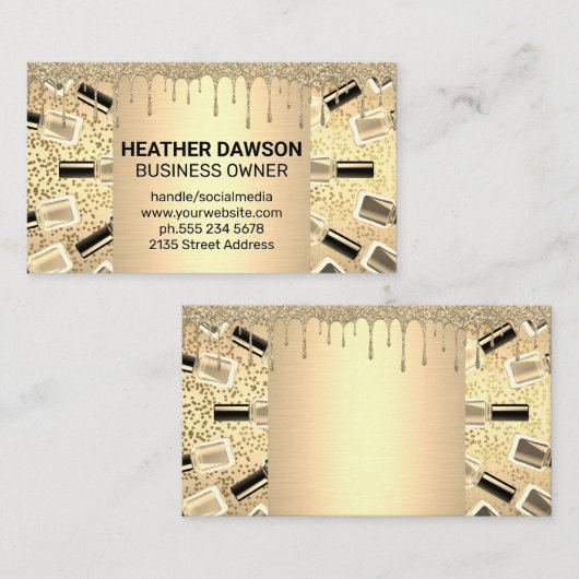Nagellak Flessen | Goud Metaal Visitekaartje (Voorkant / Achterkant)