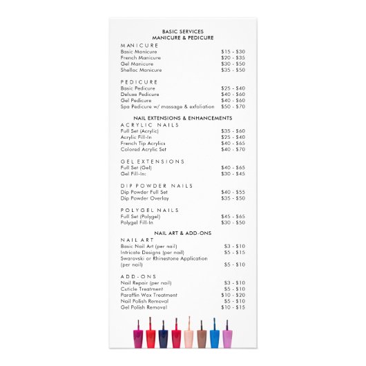 Nagellak Kleurenset Nagelsalon Services Menu (Achterkant)
