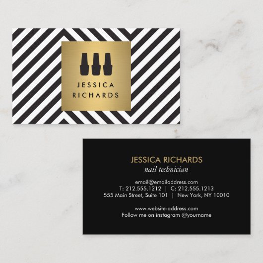 Nagellak Trio Logo op Retro Zwart/Wit Patroon Visitekaartje (Voorkant / Achterkant)