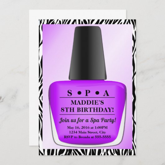 Nagellak verjaardagsuitnodiging Paarse nagellak Kaart (Voorkant / Achterkant)