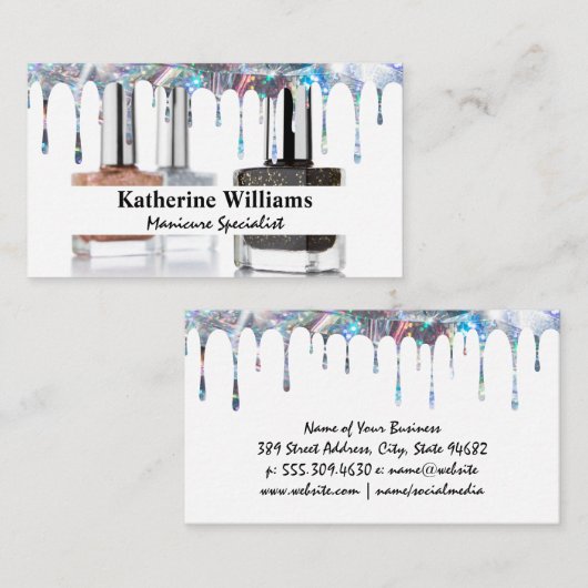Nagelpoets Flessen | Glitter Drip Visitekaartje (Voorkant / Achterkant)
