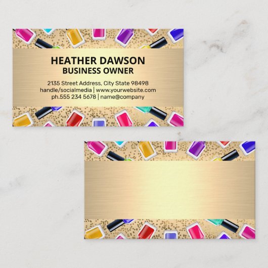 Nagelpolishflessen | Metallisch Goud | Gouden Spik Visitekaartje (Voorkant / Achterkant)