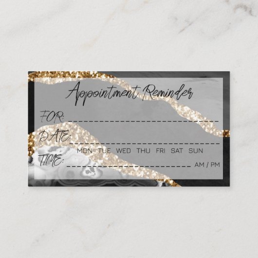 Nagels Afspraak Herinnering Goud Zwart Marmer Visitekaartje (Achterkant)