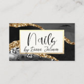 Nagels Afspraak Herinnering Goud Zwart Marmer Visitekaartje (Voorkant)