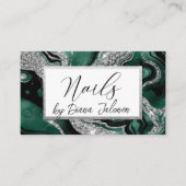 Nagels Afspraak Herinnering Zilver Groen Marmer Visitekaartje (Voorkant)