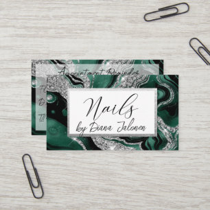 Nagels Afspraakherinnering Silver Green Marble Visitekaartje