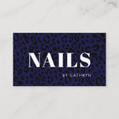 Nagels Donkerblauw Dierenprint Nageltechnicus Visitekaartje (Voorkant)