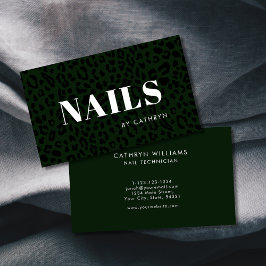 Nagels Donkergroen Dierenprint Nageltechnicus Visitekaartje
