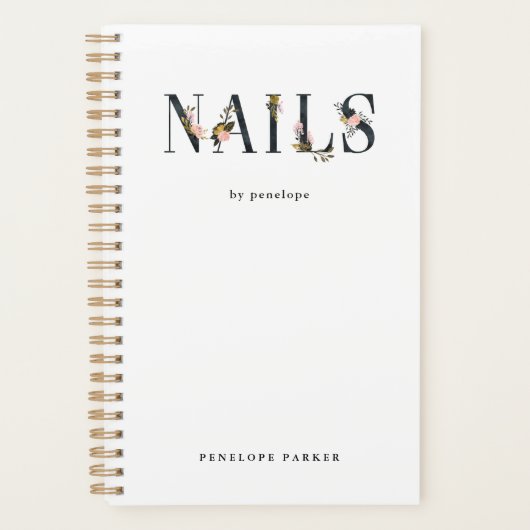nagels | Gold Blush Black Floral Typografie Planner (Voorkant)