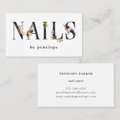 nagels | Gold Blush Black Floral Typografie Visitekaartje (Voorkant / Achterkant)
