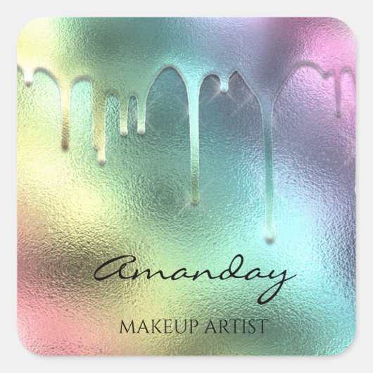 Nagels Make-up Artist Roos Lippen Roze Holografisc Vierkante Sticker (Voorkant)