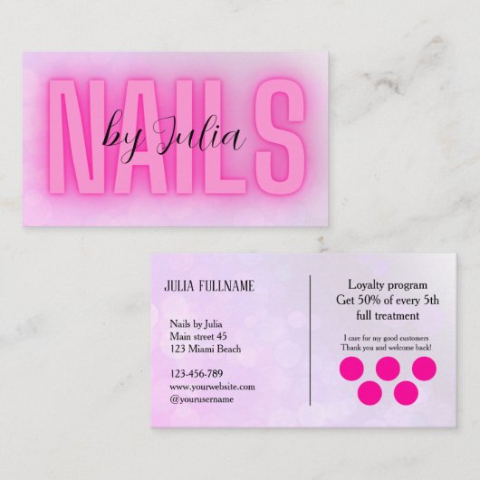 Nagels per Visitekaartje (Voorkant / Achterkant)