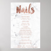 Nagels prijstabel typografie roze goud wit marmer poster (Voorkant)