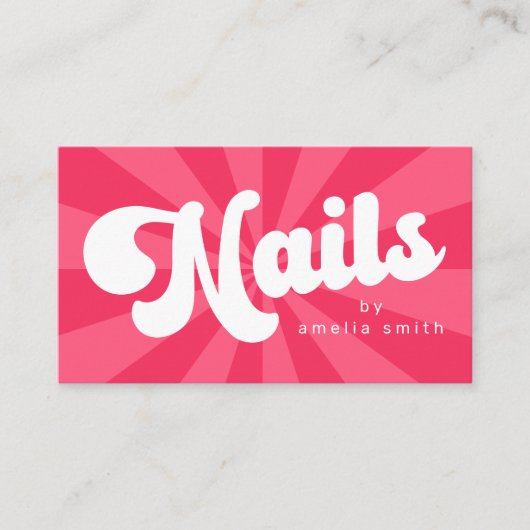 Nagels retro roze of elke kleur sunburst visitekaartje (Voorkant)