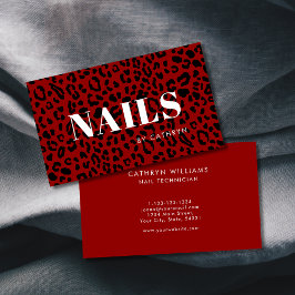 Nagels Rode Dierenprint Nageltechnicus Visitekaartje