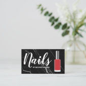 nagels | Rode Nail Poolse fles | Zwarte marmer Visitekaartje (Staand voorkant)