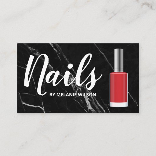 nagels | Rode Nail Poolse fles | Zwarte marmer Visitekaartje (Voorkant)