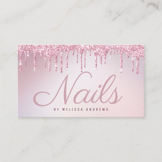 nagels | roos goudglitter drip salon visitekaartje (Voorkant)