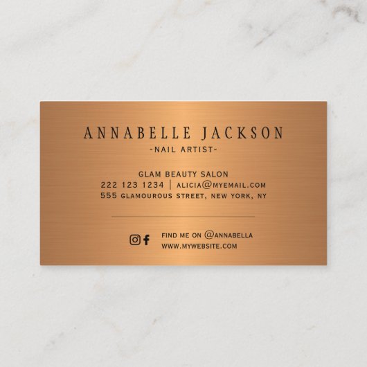 Nagels typografie glam goud en zwart chique salon visitekaartje (Achterkant)