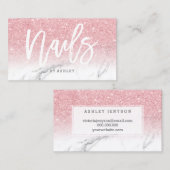 Nagels typografie roze glitter marmer visitekaartje (Voorkant / Achterkant)