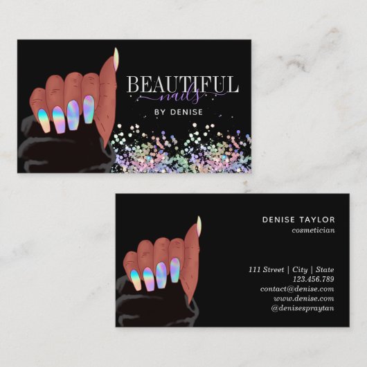 Nagelsalon Afro-Amerikaanse handholografiespijkers Visitekaartje (Voorkant / Achterkant)