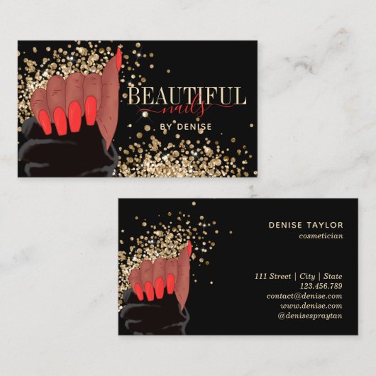 nagelsalon afroamericaanse vrouw handnageltechnicu visitekaartje (Voorkant / Achterkant)