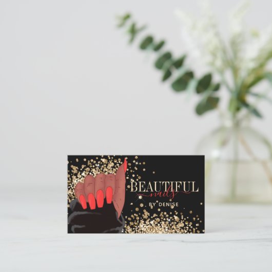 nagelsalon afroamericaanse vrouw handnageltechnicu visitekaartje (Staand voorkant)