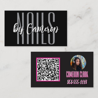 Nagelsalon Bedrijfskaart Vet Roze Foto & QR Code Visitekaartje
