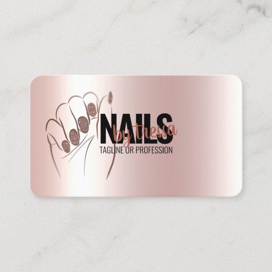 Nagelsalon Blush Roze Metallic + Roos Gouden Glitt Visitekaartje (Voorkant)