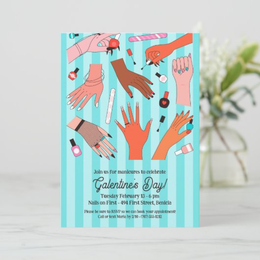 Nagelsalon Galentine's Day Kaart (Staand voorkant)