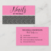 Nagelsalon Girly Pink Leopard Animal Print Visitekaartje (Voorkant / Achterkant)