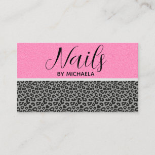 Nagelsalon Girly Pink Leopard Animal Print Visitekaartje