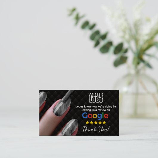 Nagelsalon Google Review Kaart Sjabloon met QR Visitekaartje (Staand voorkant)