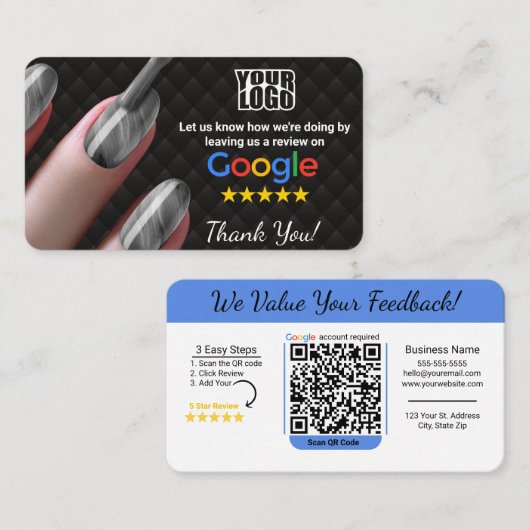 Nagelsalon Google Review Sjabloon met QR Visitekaartje (Voorkant / Achterkant)