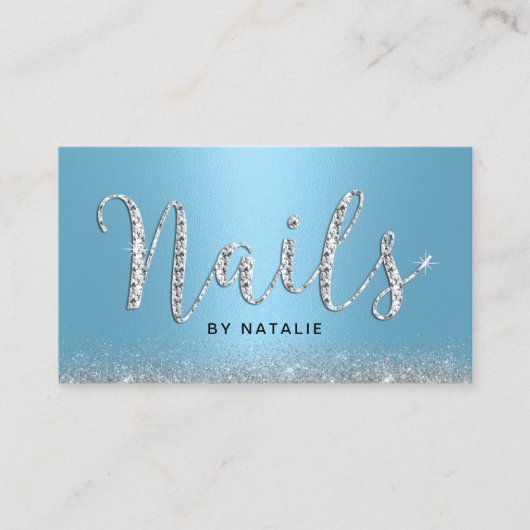 Nagelsalon Lichtblauw Luxe Typografie Manicurist Visitekaartje (Voorkant)