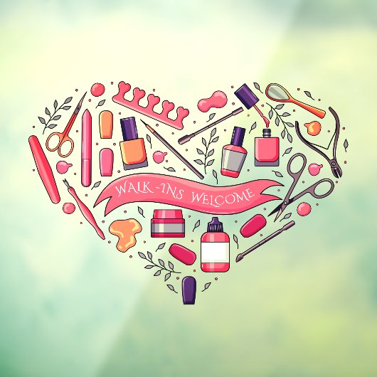 Nagelsalon Loop Binnen Welkom Nagel Pedicure Hart  Raamsticker (Vel 3)