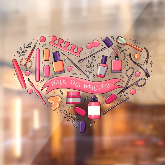 Nagelsalon Loop In Welkom Nagel Pedicure Hart  Raamsticker (Vel 2)