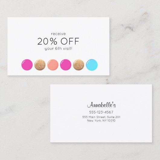 Nagelsalon Manicurist Klantenbinding 6 Punch Klantenkaartje (Voorkant / Achterkant)