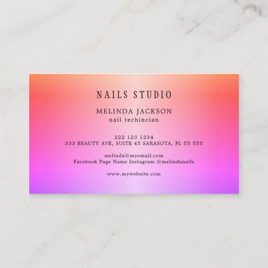 Nagelsalon manicurist modern polish kleurrijke chi visitekaartje (Achterkant)