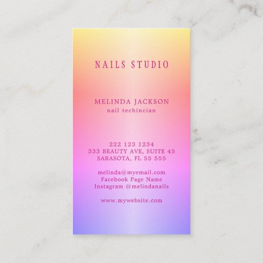 Nagelsalon manicurist modern polish trendy regenbo visitekaartje (Achterkant)