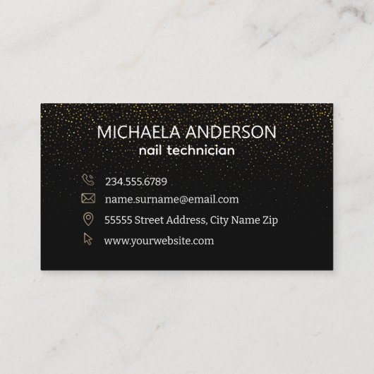 Nagelsalon Modern Zwart Goud Glitter Visitekaartje (Achterkant)